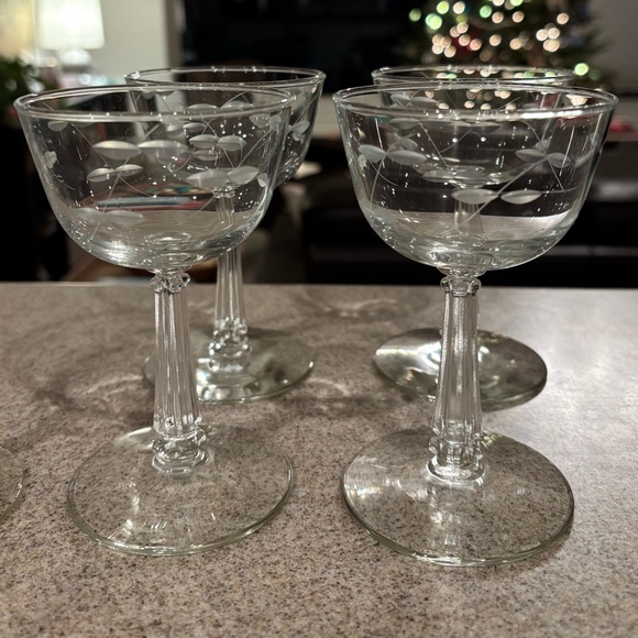 Vintage Libbey Rock Sharp Etched  Clear Sherbet Glasses Champagne Coupes Set 6 - Picture 7 of 8